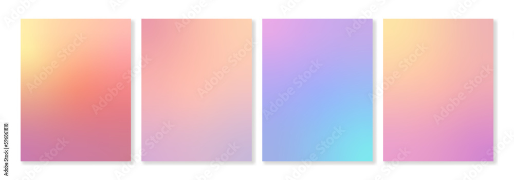 Set of 4 vector gradient backgrounds with soft transitions. For brochures, booklets, banners, branding, posters, social media and other projects. For web and print.