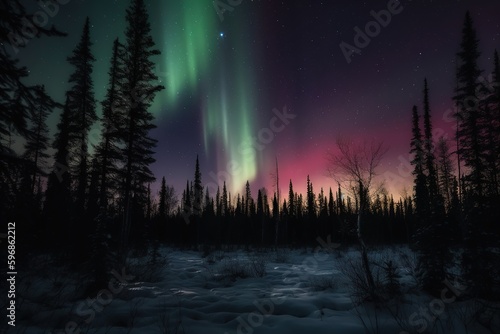 northern lights in the forest © stasknop