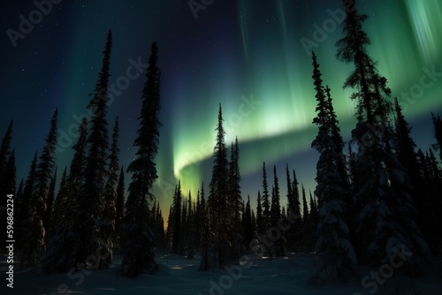 northern lights in the forest