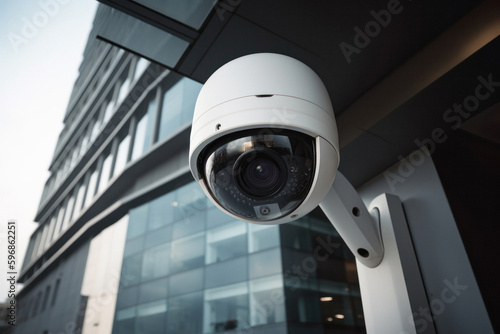 High-Tech Security Camera on Modern Building