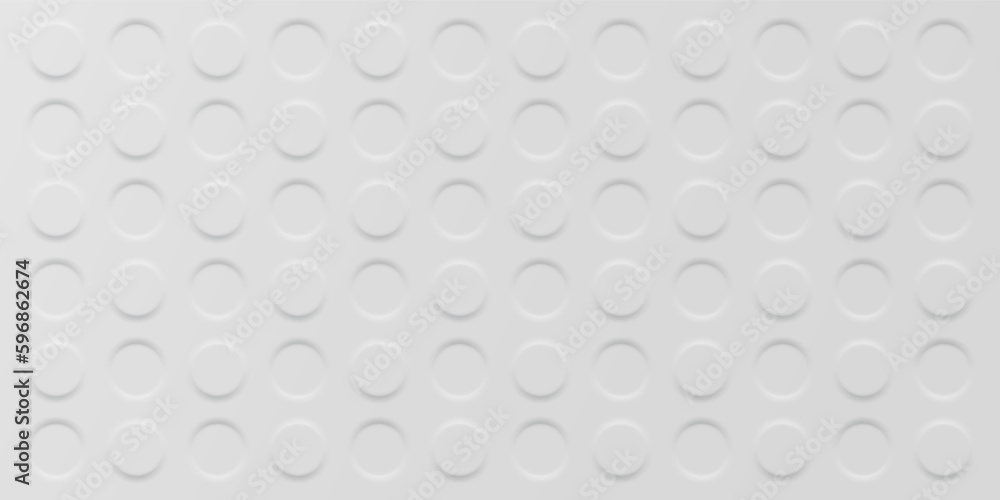 Naklejka premium White minimalistic background with extruder pressed circles. Neumorphism style. 3d circles with shadows. Vector seamless pattern.