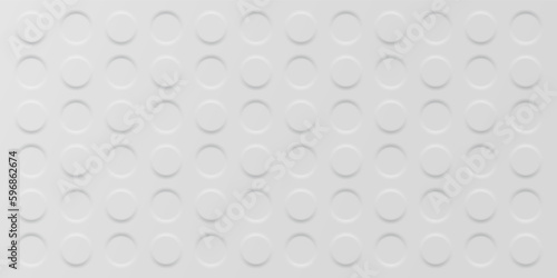 White minimalistic background with extruder pressed circles. Neumorphism style. 3d circles with shadows. Vector seamless pattern.