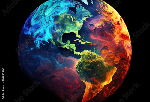 Fototapeta Naklejka Na Ścianę i Meble -  Abstract and beautiful planet earth on vibrant colors in various creative characters, beauty planet earth concept. Generative AI.