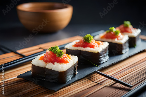 Savor the Flavors of Fresh Sushi with Vibrant Colors and Intricate Details in Close-up with Generative AI