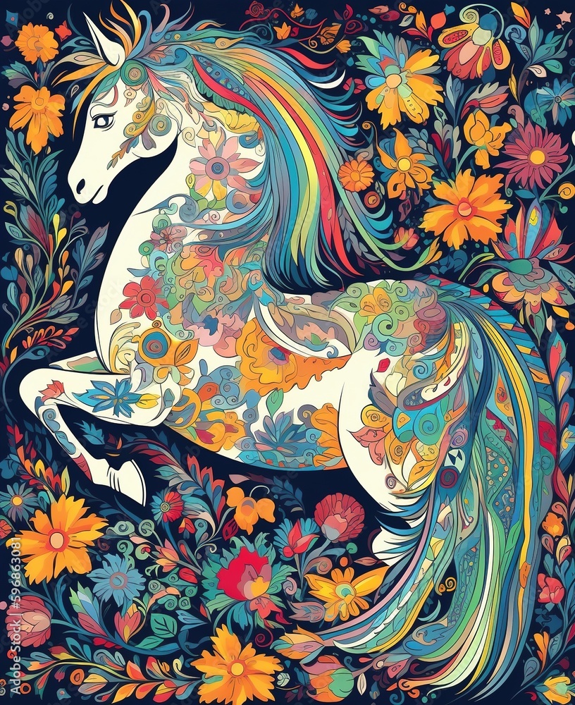 Obraz premium Colorful horse unicorn painting generative ai