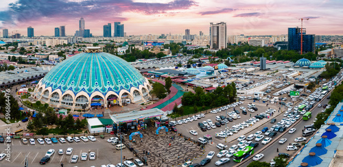 Aerial Panorama view of the Chorsu market in Tashkent, Uzbekistan photo