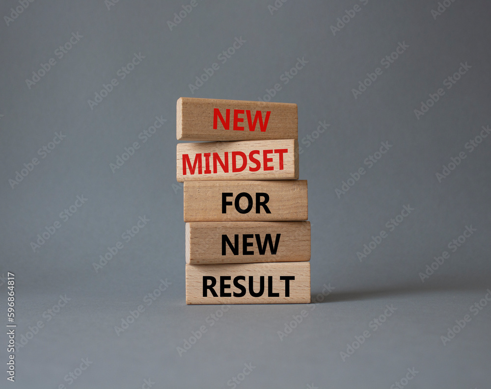 Mindset symbol. Wooden blocks with words New Mindset new Result. Beautiful grey background. Business and New Mindset new Result concept. Copy space. Mindset symbol. Wooden blocks with words New Mindset new Result. Beautiful grey background. Business and New Mindset new Result concept. Copy space.