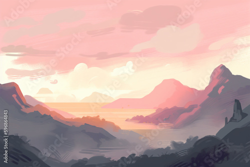 pink sunset in the mountains © jaz_online