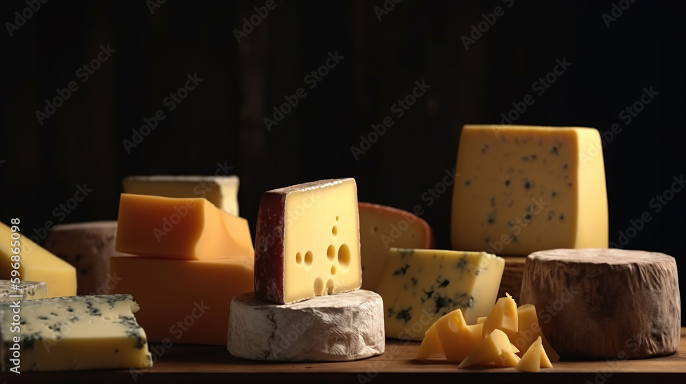 different types of cheese on a table. Generaive Ai