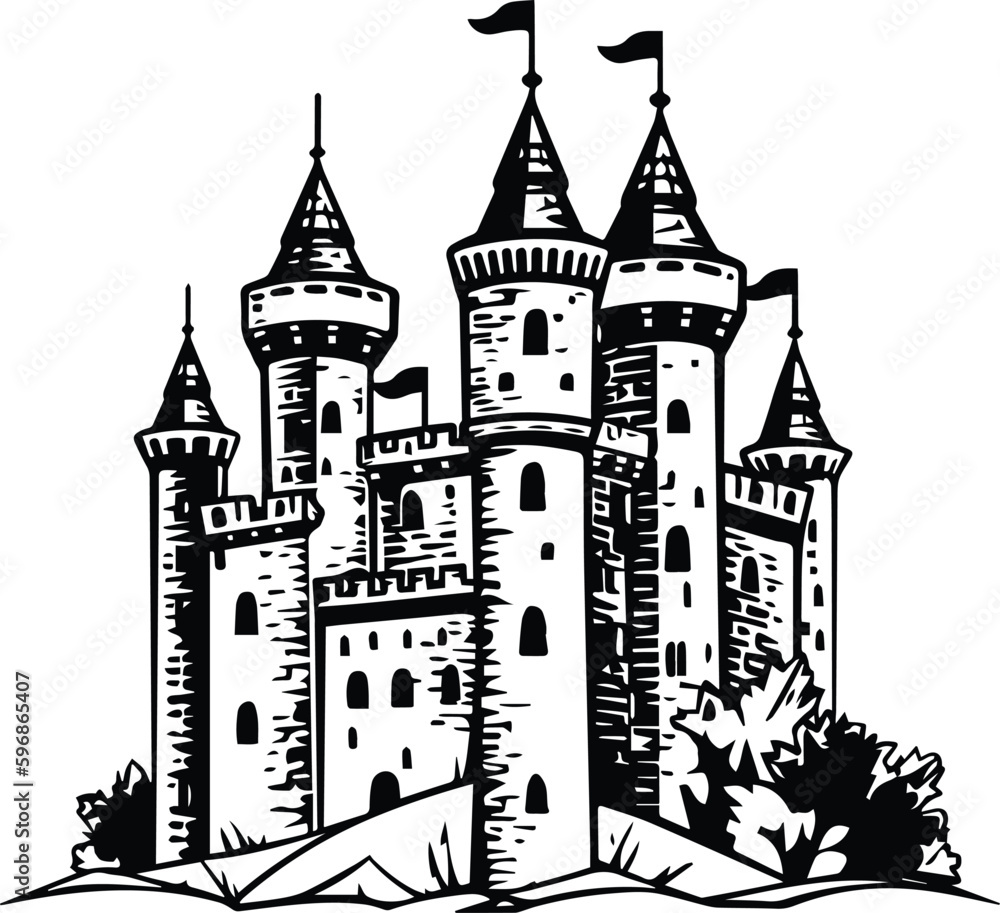 Medieval Castle Logo Monochrome Design Style
