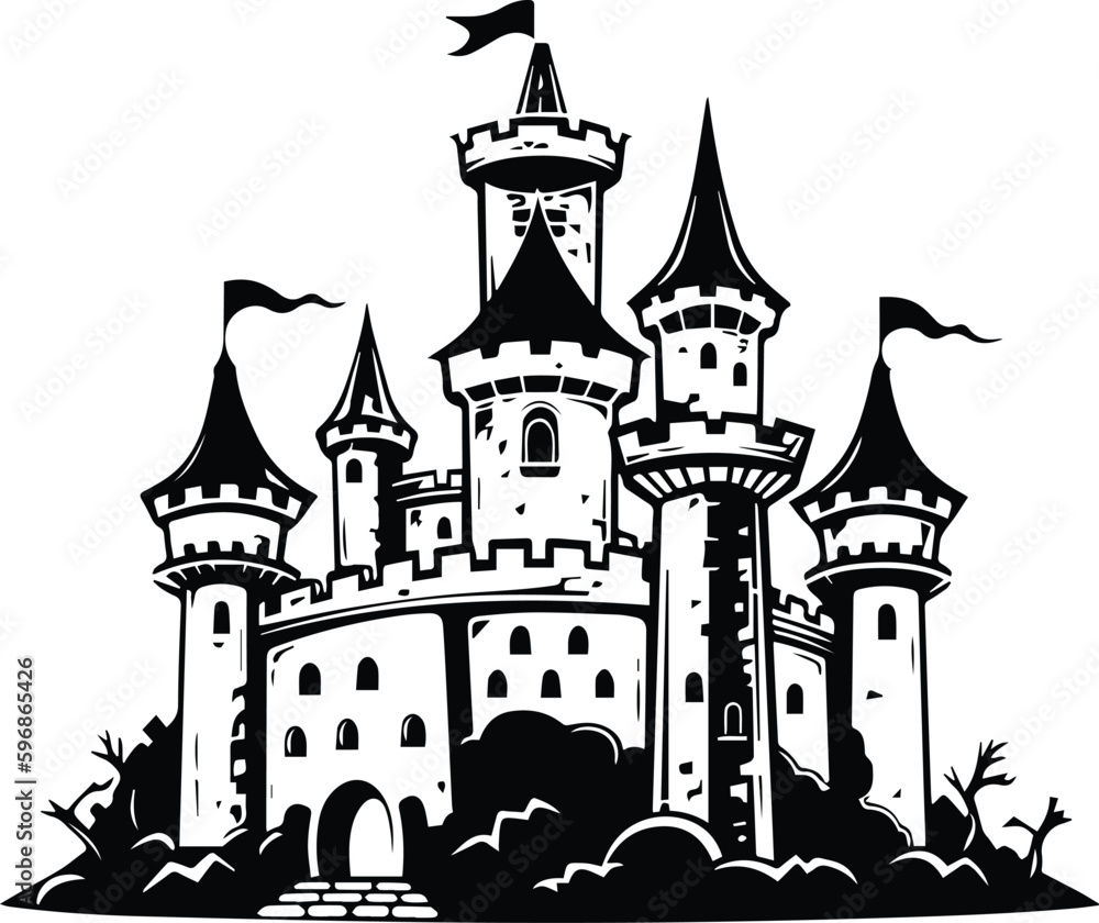 Medieval Castle Logo Monochrome Design Style

