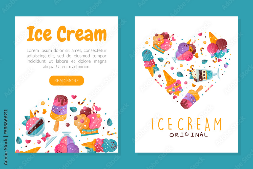 Ice-cream Design with Frozen Confection and Sweet Dessert Vector Template