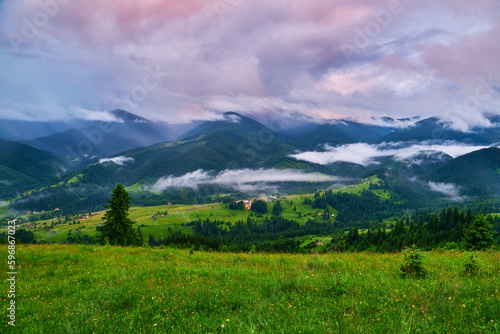 Majestic mountains landscape under morning sky with clouds. Overcast sky before storm. Carpathian, Ukraine © Ryzhkov Oleksandr