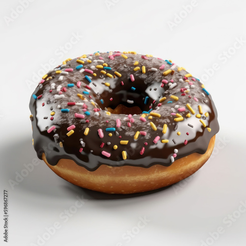 Isolated donut with chocolate glaze. Generative AI.