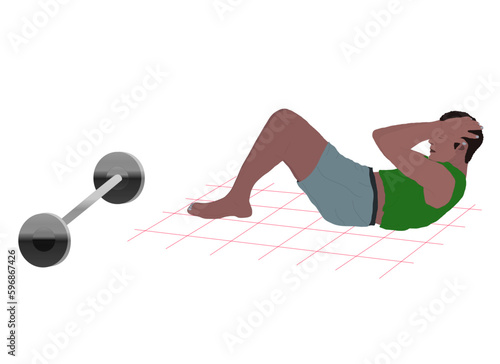 A man exerts pressure on his abdominal muscles in an expressive design