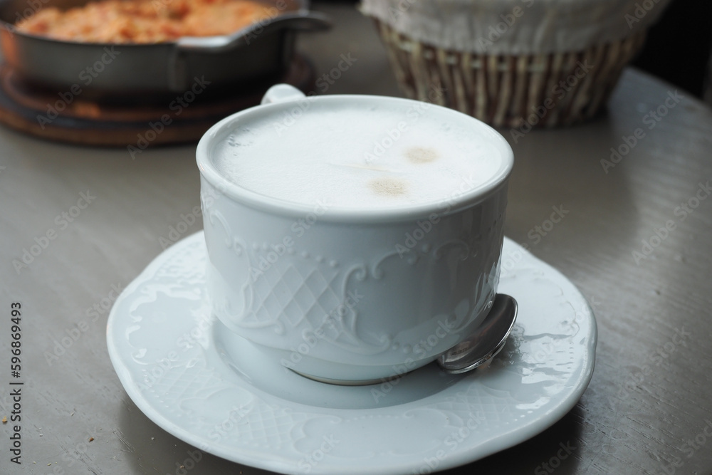 hot cake coffee on cafe table hot cake coffee on cafe table