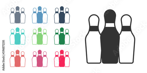 Black Bowling pin icon isolated on white background. Juggling clubs, circus skittles. Set icons colorful. Vector