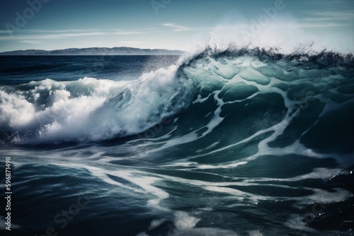 water surfing wave liquid cool sea nature crash ocean blue. Generative AI.