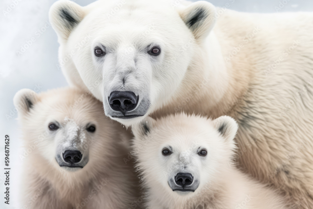 polar bear family looking at the camera, ai generated. polar bear family looking at the camera, ai generated.