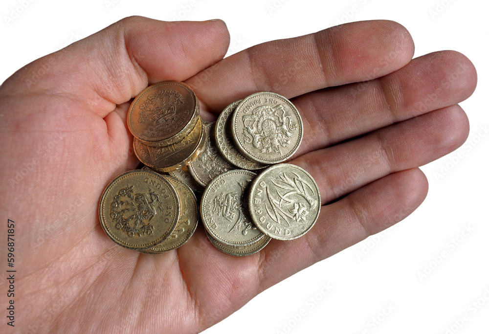 one pound coins in hand transparent PNG