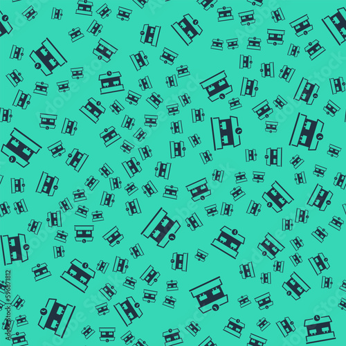Black Railway station icon isolated seamless pattern on green background. Vector