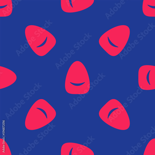 Red Pouf icon isolated seamless pattern on blue background. Soft chair. Bag for the seat. Comfortable furniture armchair. Vector