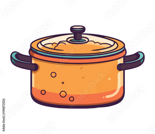 Metallic stew pot boiling on stove top