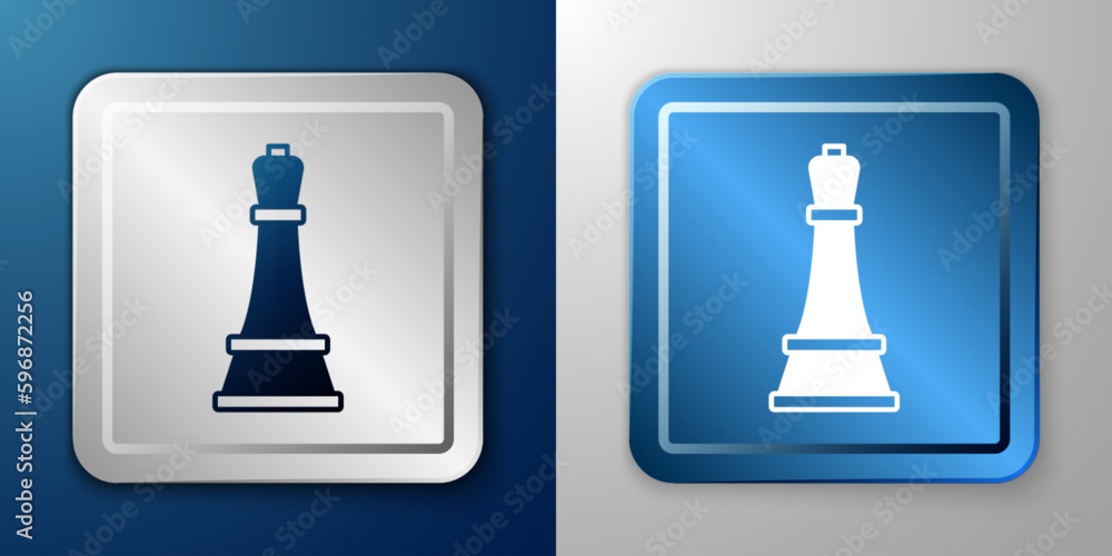 White Chess icon isolated on blue and grey background. Business strategy. Game, management, finance. Silver and blue square button. Vector White Chess icon isolated on blue and grey background. Business strategy. Game, management, finance. Silver and blue square button. Vector