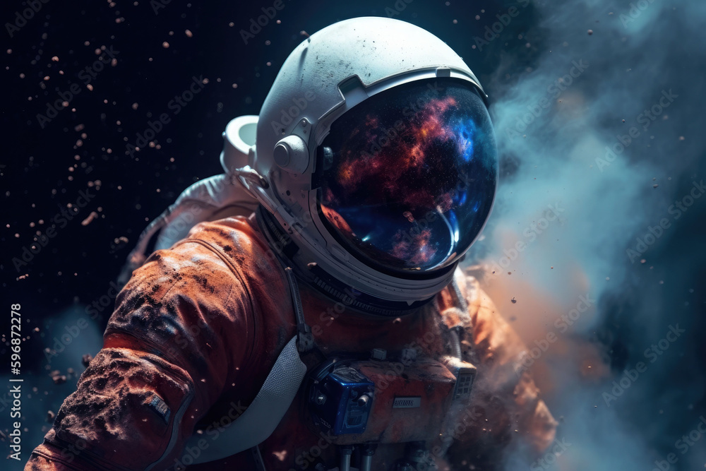 Fototapeta premium Astronaut firefighter on the alien planet. Generative AI