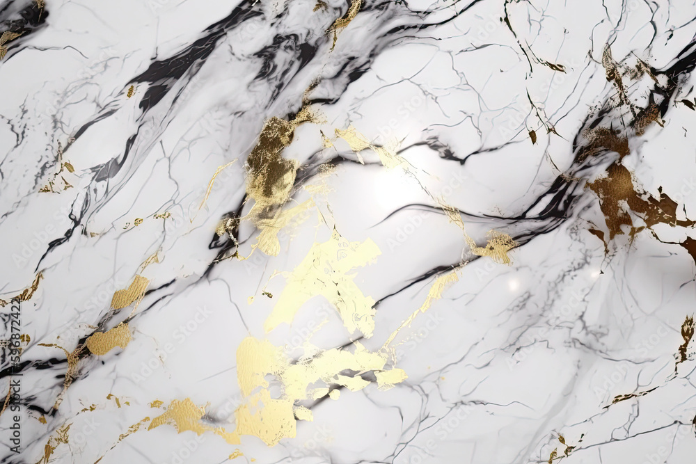 The marble texture in black, white and gold colors. Luxurious design. Generative AI