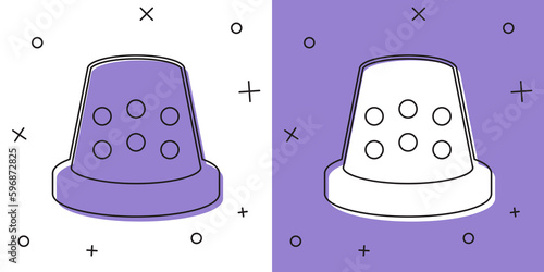 Set Thimble for sewing icon isolated on white and purple background. Vector