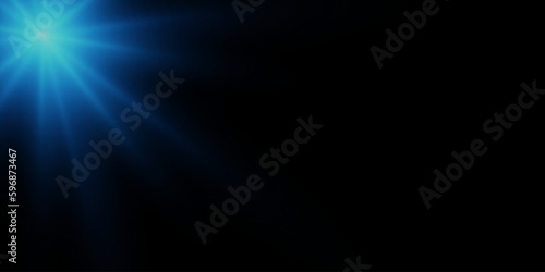 Blue light ray or sun beam vector background. Abstract neon blue light flash spotlight backdrop with sunlight shine background
