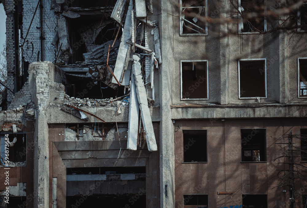 Destroyed administrative building in Ukraine, April 2023 Mykolaiv