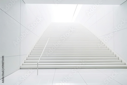 modern staircase in a minimalist white room. Generative AI