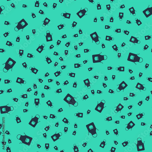 Black Blacksmith apron icon isolated seamless pattern on green background. Protective clothing and tool worker. Vector