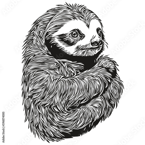 Hand drawn cartoon Sloth, vector vintage illustration Sloths