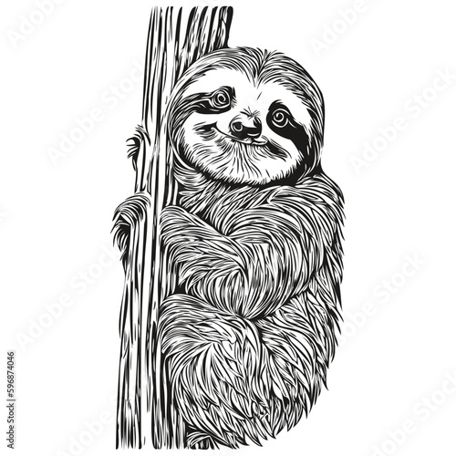 Engrave Sloth illustration in vintage hand drawing style Sloths