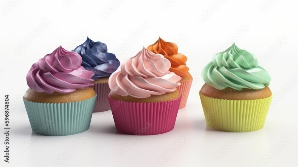colorful cupcakes isolated on white background, generative ai