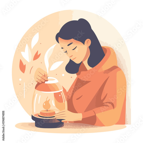 One person holding lantern, smiling in nature