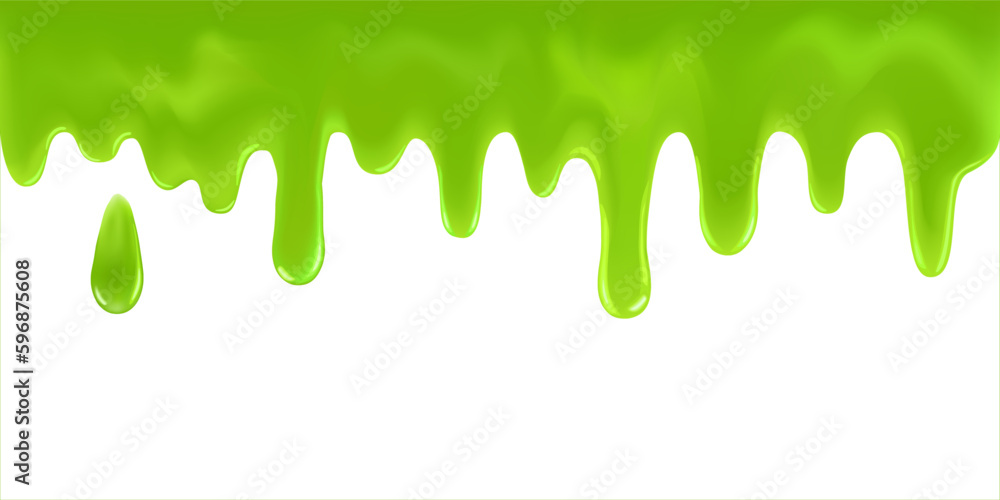 Flowing green sticky liquid. 3d realistic vector illustration. Green