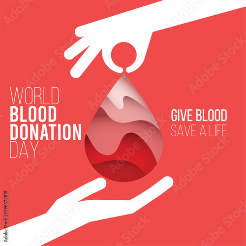 Blood donation concept poster Hand holding blood drop Vector