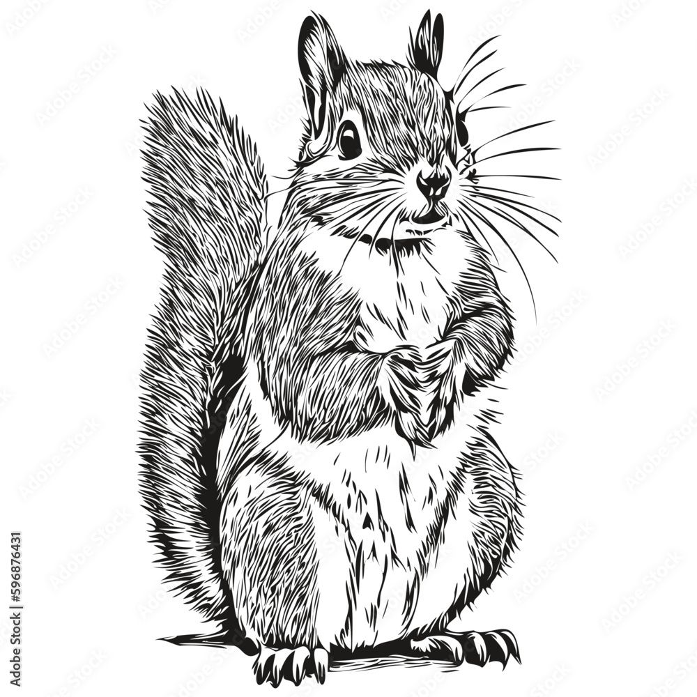 Hand drawn squirrel on a white background, baby squirrel. Hand drawn squirrel on a white background, baby squirrel.