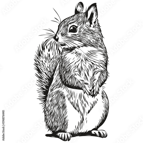 Hand drawn squirrel on a white background, baby squirrel.