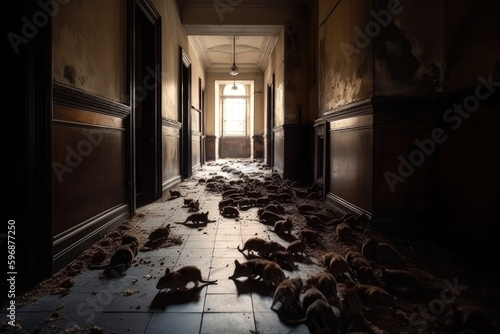 abandoned dark corridor infested with rats generative ai	