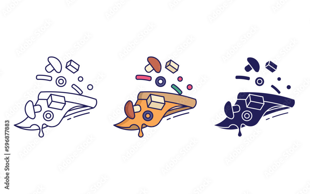 Fototapeta premium Outlinedmushroom black olives pizza slice vector icon