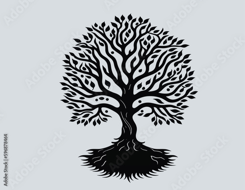 tree and roots logo templates with circular shape, oak tree with the gap between the roots to fill in the writing.