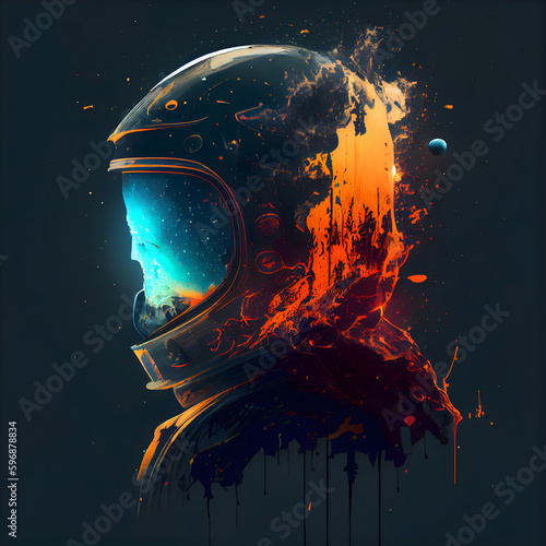 Astronaut in space helmet. Abstract background. illustration.