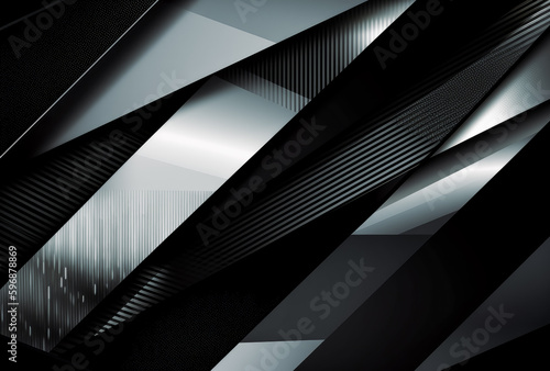 A dark grey and black background, black carbon fiber texture, in the style of metal compositions, black and white stripes, and shapes. Generative Ai.