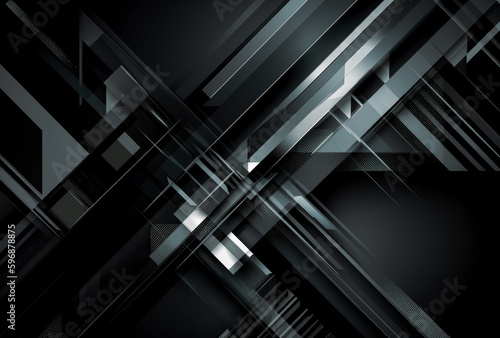 A dark grey and black background, black carbon fiber texture, in the style of metal compositions, black and white stripes, and shapes. Generative Ai.