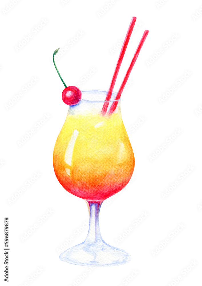 Sex on the beach coctail watercolor illustration Sex on the beach coctail watercolor illustration